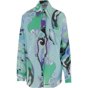 Emilio Pucci, Blouses & Shirts, Dames, Veelkleurig, S, Katoen, Orchidee Print Katoenen Shirt Groen