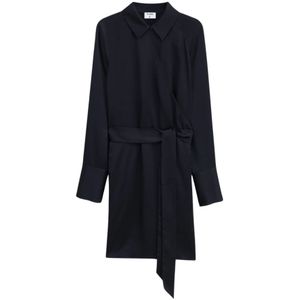 Filippa K, Kleedjes, Dames, Zwart, M, Polyester, Zwarte Overhemdjurk met Wikkeldetail