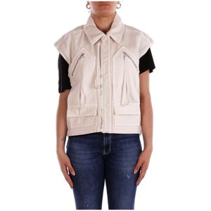 Pinko, Jassen, Dames, Beige, S, Katoen, Beige Jassen met Logo Rits Sluiting