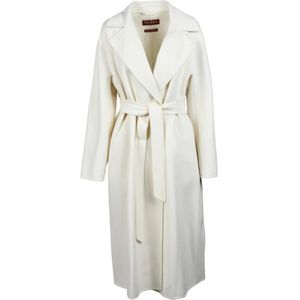 Max Mara Studio, Mantels, Dames, Wit, L, Wol, Wol Zijde Kasjmier Ceintuurjas