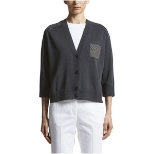 Peserico, Truien, Dames, Blauw, S, Katoen, Linnen en katoenen crêpe vest