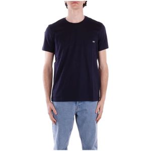 Fay, Tops, Heren, Blauw, M, Katoen, Logo Zijzak T-shirt