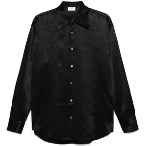 Filippa K, Blouses & Shirts, Dames, Zwart, XS, Zwart Oversized Shirt met Puntige Kraag