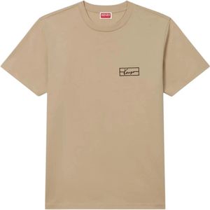 Kenzo, Tops, Heren, Beige, L, Katoen, Katoenen T-Shirt met Korte Mouwen en Logo