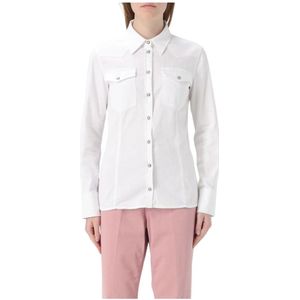 Dondup, Blouses & Shirts, Dames, Wit, M, Katoen, Witte Overhemd met Kraag, Tijdloze Stijl
