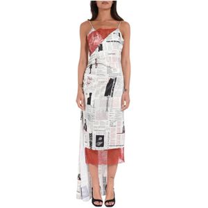 Patrizia Pepe, Kleedjes, Dames, Veelkleurig, M, Polyester, Gedrukte Lange Jurk met Kantdetails