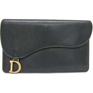 Dior Vintage, Pre-owned, Dames, Zwart, ONE Size, Leer, Tweedehands leren portemonnees