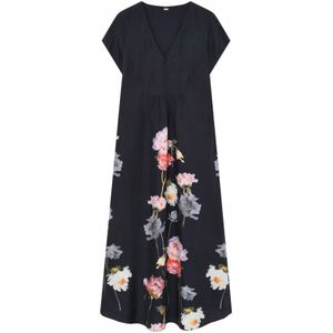 Gustav, Kleedjes, Dames, Zwart, XL, Bloemenprint Lange Jurk