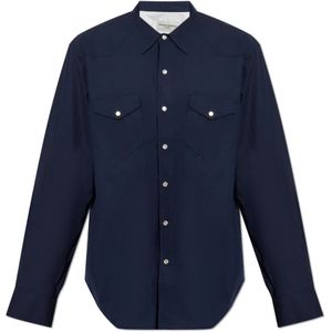 Officine Générale, Overhemden, Heren, Blauw, M, Katoen, Katoenen shirt met zakken