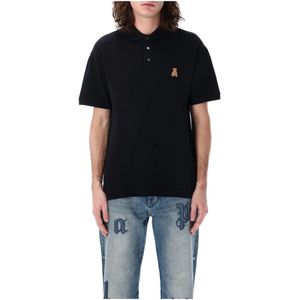 Palm Angels, Tops, Heren, Zwart, M, Katoen, Bear In Mind Polo T-shirt