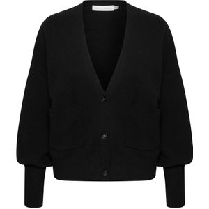 InWear, Truien, Dames, Zwart, Xs/S, Katoen, V-hals Gebreide Trui met Zakflappen