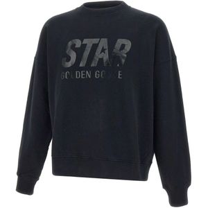 Golden Goose, Sweatshirts & Hoodies, Heren, Zwart, L, Katoen, Black Star Text Sweatshirt