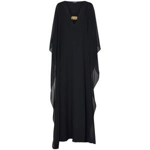 Tom Ford, Kleedjes, Dames, Zwart, M, Elegante Zwarte Zijden Georgette Jurk