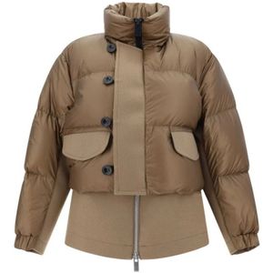 Sacai, Jassen, Dames, Bruin, M, Wol, Wollen Donsjas, Dubbellaags Patroon