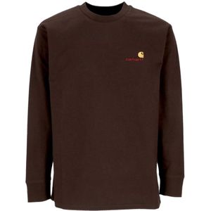 Carhartt Wip, Tops, Heren, Bruin, M, Katoen, Lange Mouw Amerikaans Script T-shirt