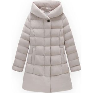 Woolrich, Jassen, Dames, Beige, L, Polyester, Stijlvolle Puffy Prescott Parka Jas