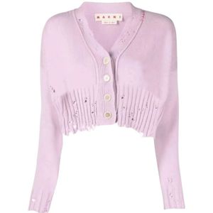 Marni, Truien, Dames, Roze, 2Xs, Katoen, Paarse Gebreide Vest V-Hals Knoop
