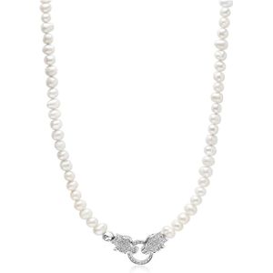 Nialaya, Accessoires, Heren, Grijs, S, Parelsnoer met Dubbele Panterkop in Zilver