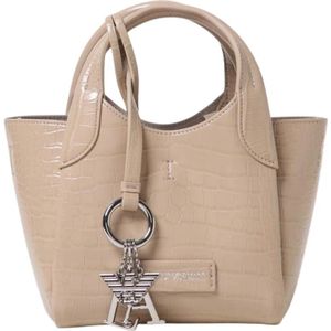 Emporio Armani, Tassen, Dames, Beige, ONE Size, Leer, Elegante Krokodillenleren Handtas