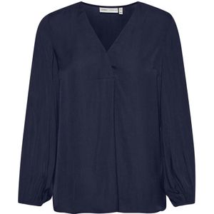 InWear, Blouses & Shirts, Dames, Blauw, 2Xl, Polyester, Marineblauwe blouse met V-hals en lange mouwen