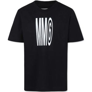 Maison Margiela, Tops, Dames, Zwart, M, Katoen, Zwart T-shirt met MM6 Logo