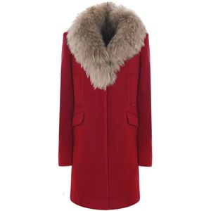 Kocca, Jassen, Dames, Rood, 2Xl, Wol, Wollen jas met bontkraag