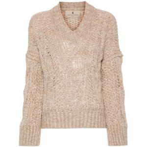 Ermanno Scervino, Truien, Dames, Beige, S, Wol, V-hals kabeltrui