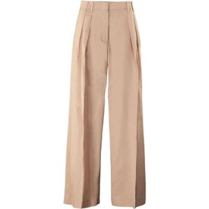 Moorer, Broeken, Dames, Beige, M, Katoen, Hoge Taille Wijde Pijp Broek