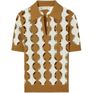 Tory Burch, Tops, Dames, Bruin, XS, Polyester, Gestreept poloshirt met cut-outs