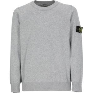Stone Island, Sweatshirts & Hoodies, Heren, Grijs, L, Katoen, Katoenen Sweater met Logo Patch