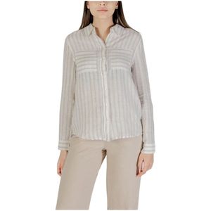 Street One, Blouses & Shirts, Dames, Beige, M, Linnen, Gestreepte Linnen Knoopsluiting Shirt