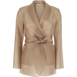 Antonelli Firenze, Jassen, Dames, Bruin, M, Beige Zijden Jas met Notched Revers