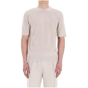 Eleventy, Tops, Heren, Beige, L, Katoen, Luxe T-shirt in Beige Crepe Katoen