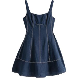 Tommy Hilfiger, Kleedjes, Dames, Blauw, XS, Linnen, Blauwe Linnen Jurk