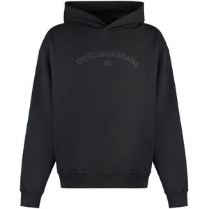 Dolce & Gabbana, Sweatshirts & Hoodies, Heren, Zwart, S, Katoen, Geribbelde Katoenen Hoodie met Zakken