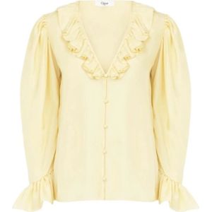 Chloé, Blouses & Shirts, Dames, Geel, S, Zijden Ruches Top met V-hals