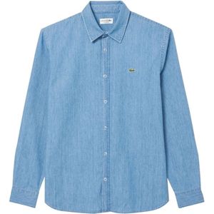 Lacoste, Overhemden, Heren, Blauw, 3Xl, Denim, Lichte Denim Overhemd met Geborduurd Krokodillenlogo