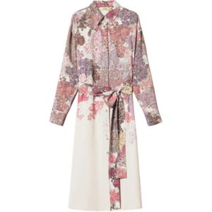 Twinset, Kleedjes, Dames, Veelkleurig, XS, Satijn, Zomerbloemenjurk met Satijnen Riem