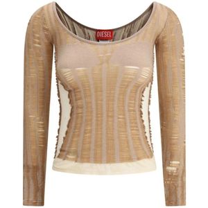 Diesel, Tops, Dames, Bruin, M, Katoen, Naadloze Jacquard Fitted Sweater