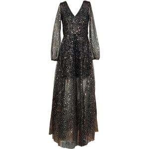Molly Bracken, Kleedjes, Dames, Zwart, M, Tule, Zwarte tule jurk met gouden pailletten