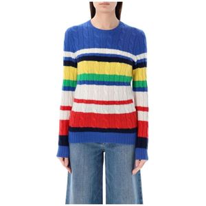 Polo Ralph Lauren, Truien, Dames, Veelkleurig, S, Wol, Rode Cable Knit Stripe Sweater