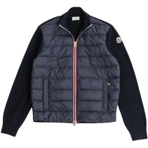 Moncler, Jassen, Heren, Blauw, S, Katoen, Navy Gewatteerde Rits Vest