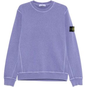 Stone Island, Sweatshirts & Hoodies, Heren, Paars, M, Katoen, Paarse Crewneck Sweatshirt met Contrasterende Stiksels