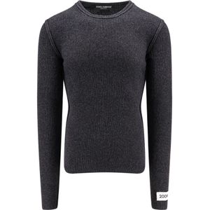Dolce & Gabbana, Truien, Heren, Grijs, M, Wol, Grijze Geribbelde Trui Lange Mouwen