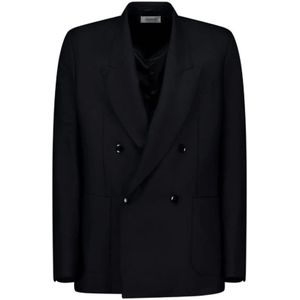 Laneus, Jassen, Heren, Zwart, S, Wol, Dubbelbreasted wollen blazer in zwart