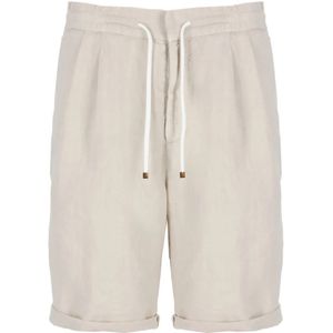 Brunello Cucinelli, Korte broeken, Heren, Beige, L, Linnen, Linnen Bermuda Shorts met Trekkoord
