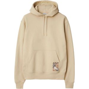 Burberry, Sweatshirts & Hoodies, Heren, Beige, XL, Katoen, Beige Trui met Trekkoord Capuchon
