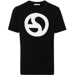 Acne Studios, Tops, Heren, Zwart, M, Katoen, T-shirt van katoen met logoprint