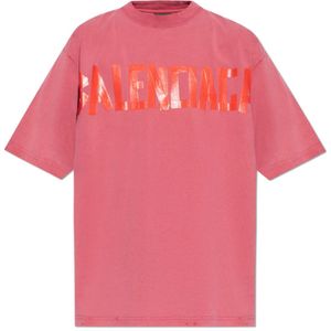 Balenciaga, Tops, Heren, Roze, 2Xs, Katoen, T-shirt met bedrukt logo