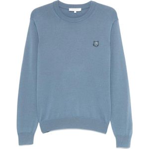 Maison Kitsuné, Sweatshirts & Hoodies, Heren, Blauw, S, Katoen, Trui met Vosmotief